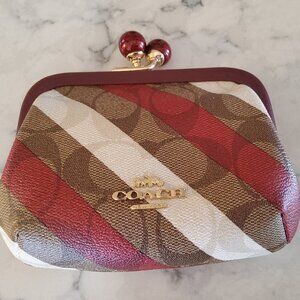 Coach C1709 Signature Stripe Nora frame Kisslock Coin Purse